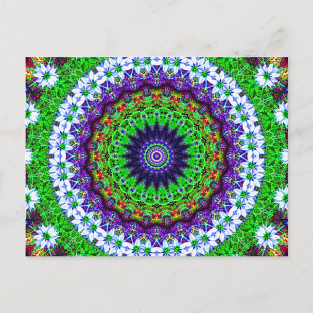 Postal Mandala multicolor floral kaleidoscopio (Anverso)