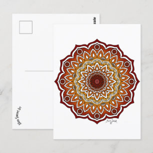 Postal Mandala naranja y marrón espiral y floral