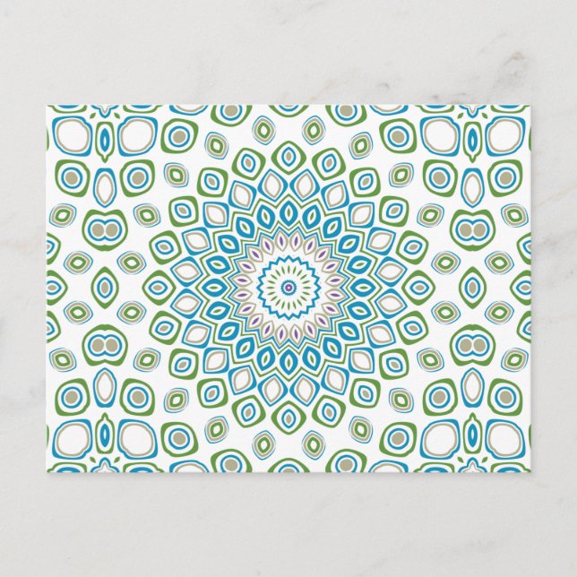 Postal Mandala oceánica en azul y gris y blanco (Anverso)