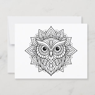 Postal Mandala Owl Head Line Art