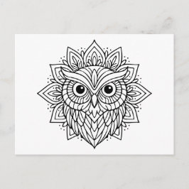 Postal Mandala Owl Head Line Art