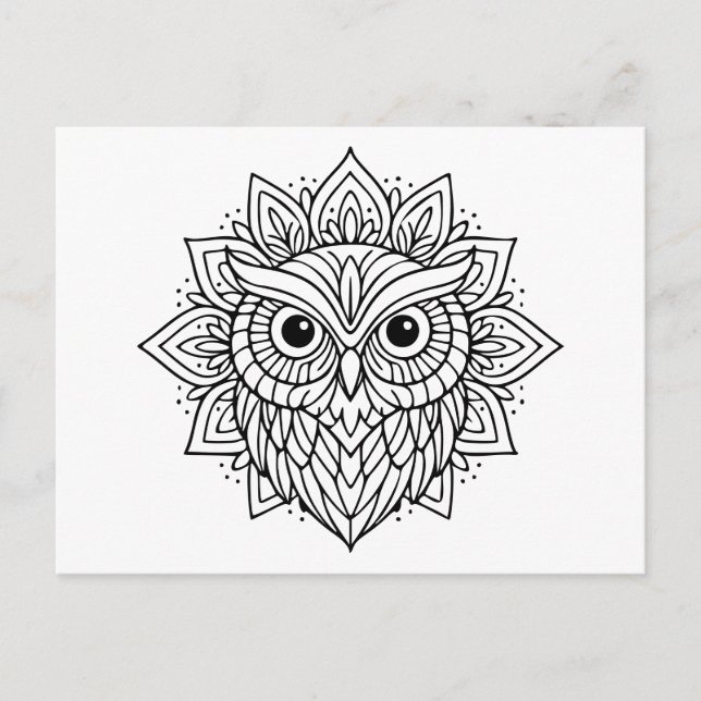 Postal Mandala Owl Head Line Art (Anverso)