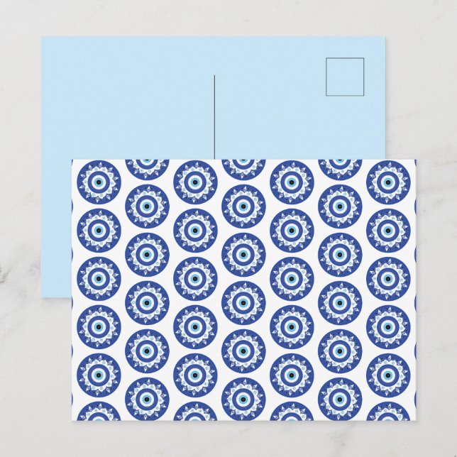 Postal Mandala Patrón de ojos malvados griegos Azul Blanc (Anverso / Reverso)