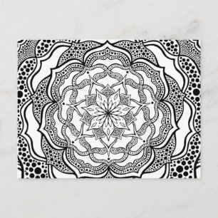 Postal Mandala Trippy en blanco y negro Hippie psicodélic