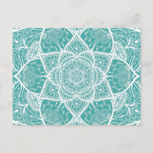 Postal Mandala verde azulada y blanca - Loergans en azul