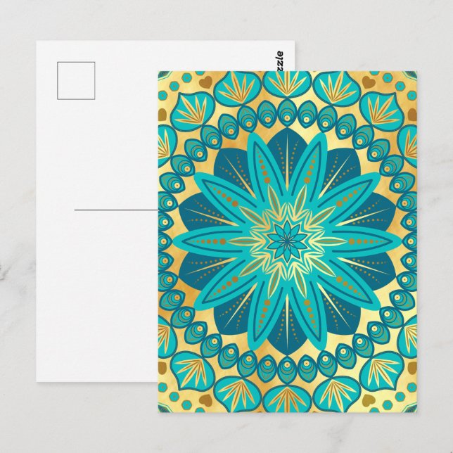 Postal Mandalas de Flor Azul Dorada (Anverso / Reverso)