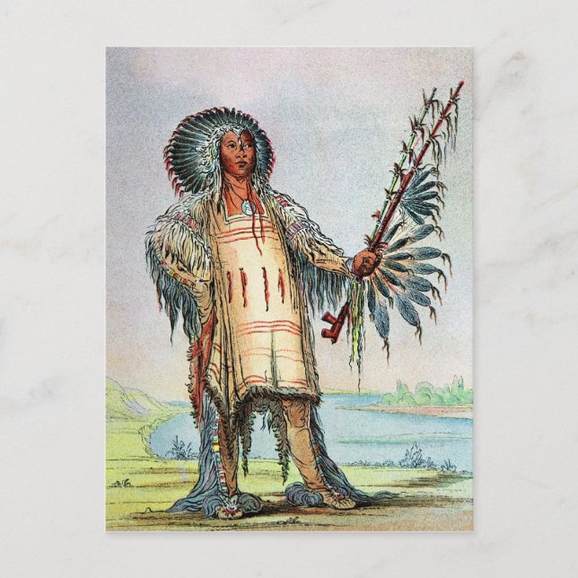 Postal Mandan Indian Ha-Na-Tah-Muah, jefe del lobo (Anverso)