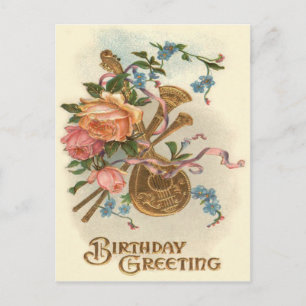 Postal Mandolina Cuerno Rosas Nomeolvides