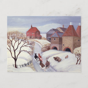 Postal Manejando vacas a casa en la nieve