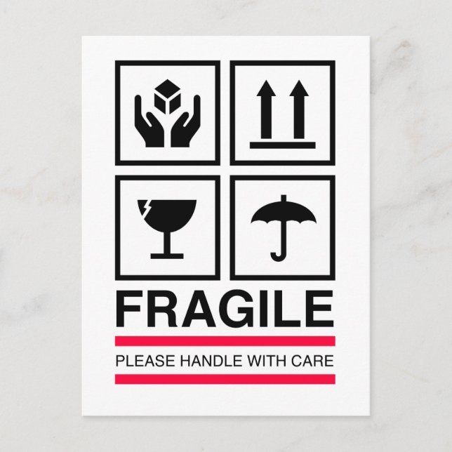 Postal Manejo frágil con diseño gráfico cuidado (Anverso)