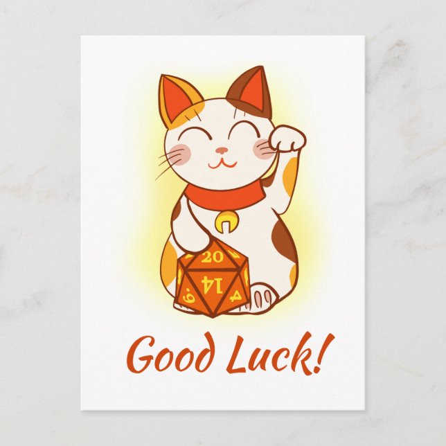 Postal Maneki Neko Con D20 RPG Dice Buena Suerte (Anverso)