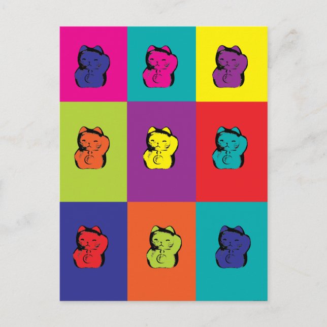 Postal Maneki Neko Kitty Pop Art (Anverso)