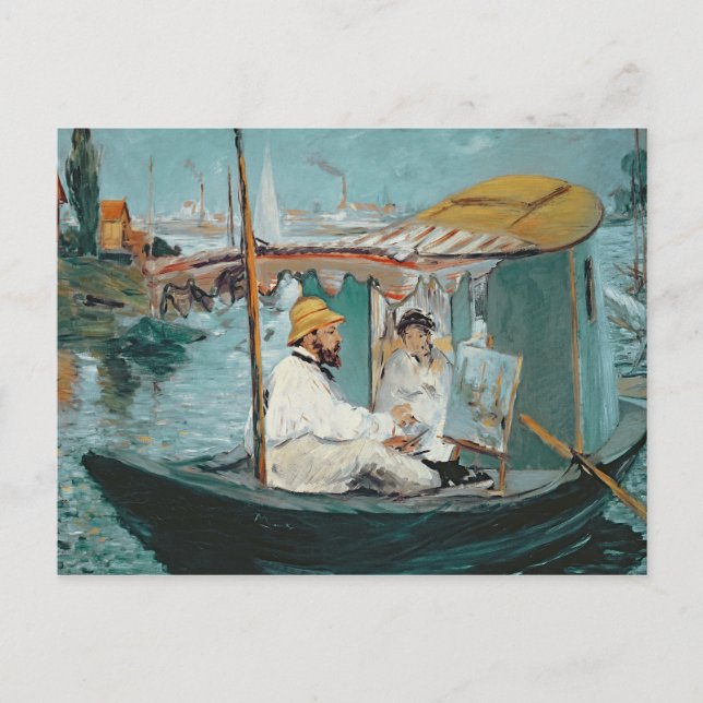 Postal Manet | Monet en su estudio flotante, 1874 (Anverso)