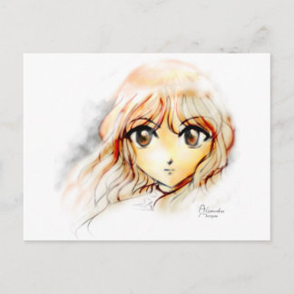 Postal Manga Anime Chica boceto ojos grandes kawaii lindo