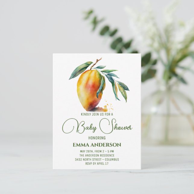 Postal Mango tropical | BABY SHOWER (Anverso de pie)