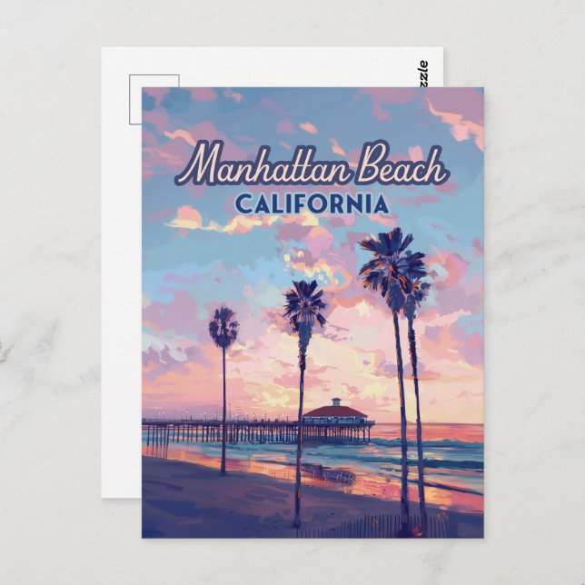 Postal Manhattan Beach California Los Angeles Retro (Anverso / Reverso)