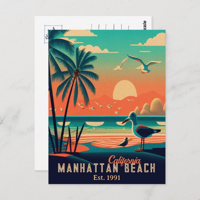 Postal Manhattan Beach California Sunset Souvenirs de los (Anverso / Reverso)