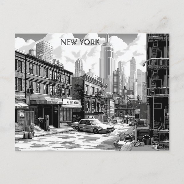 Postal Manhattan de viajes en blanco y negro de Nueva Yor (Anverso)