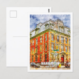 Postal Manhattan New York Famous Travel Place Watercolor