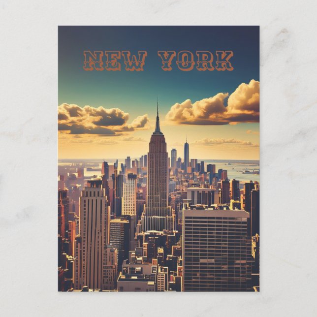 Postal Manhattan Skyline retro vintage Sunset (Anverso)