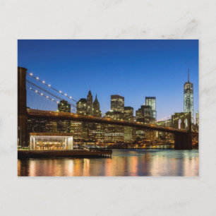 Postal Manhattan y el puente de Brooklyn al atardecer