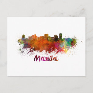 Postal Manila skyline in watercolor