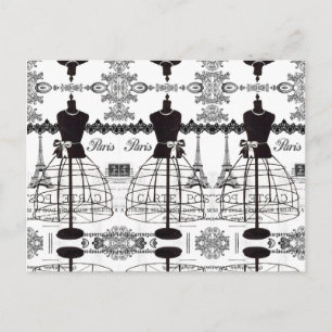 Postal Mannequina de la moda del París blanco negro