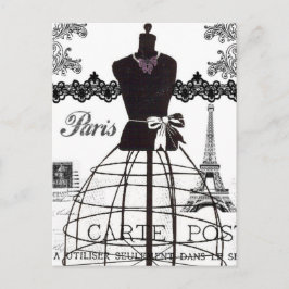 Postal Mannequina de la moda del París blanco negro