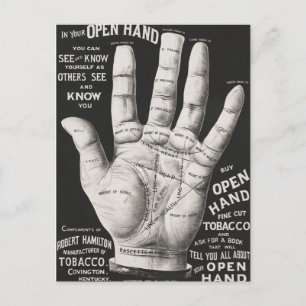 Postal Mano abierta, lectura de palma