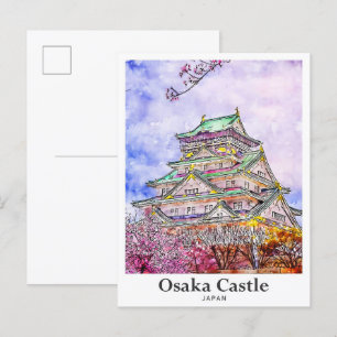 Postal Mano acuática de viaje del Castillo de Osaka Japón