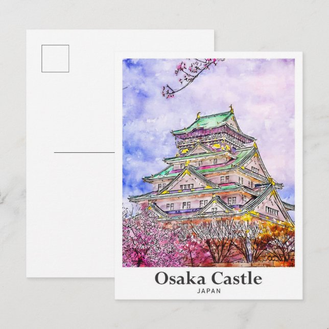 Postal Mano acuática de viaje del Castillo de Osaka Japón (Anverso / Reverso)