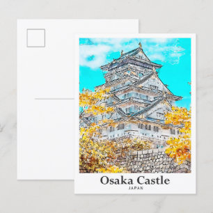 Postal Mano acuática de viaje del Castillo de Osaka Japón