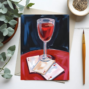 Postal Mano Afortunada de Póquer Tres Ases Vino Acuarela