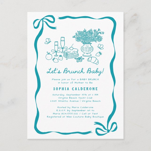 Postal Mano caprichoso dibujó Baby Shower Brunch (Anverso)