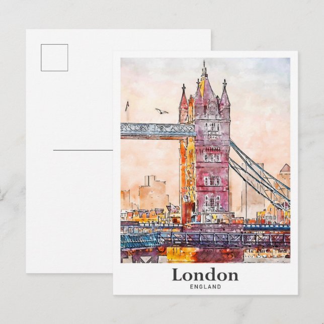 Postal Mano de agua de viaje de Londres Inglaterra (Anverso / Reverso)