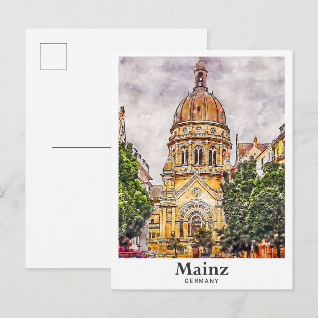Postal Mano de esbozo de acuarela de viajes de Mainz Alem (Anverso / Reverso)