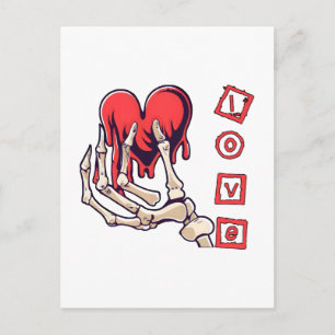 Postal Mano de esqueleto simbólico del amor que ofrece co