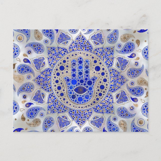 Postal Mano de Hamsa de Fátima en la Madre de la Perla (Anverso)