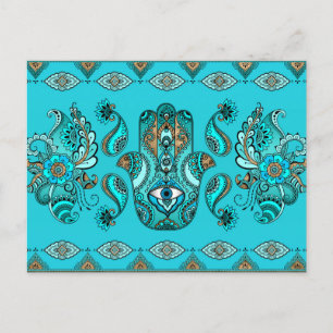 Postal Mano de Hamsa del Ornamento de Fátima
