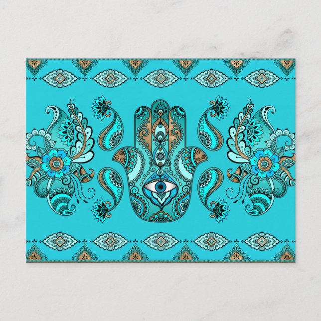 Postal Mano de Hamsa del Ornamento de Fátima (Anverso)