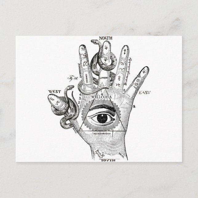Postal Mano de serpiente de brújula de Wellcoda Illuminat (Anverso)