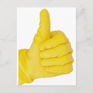 Postal Mano en guante de látex amarillo