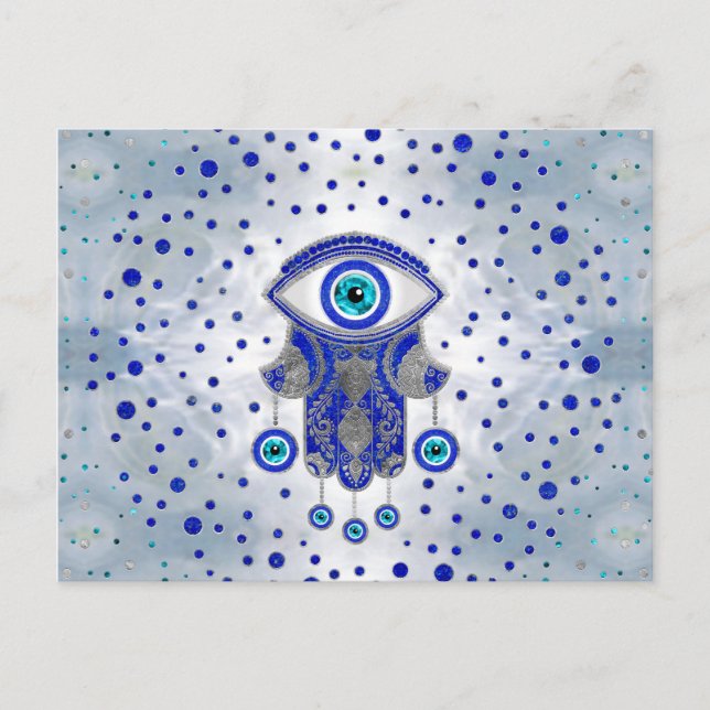 Postal Mano Hamsa de Fatima Lapis Lazuli y Plata (Anverso)