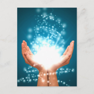 Postal Manos de curación verde chakra Reiki energía zen y