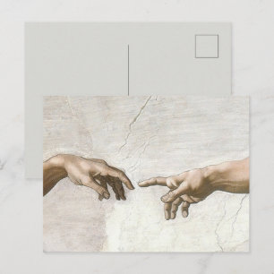 Postal Manos de la Creación de Adán de Miguel Ángel Arte 