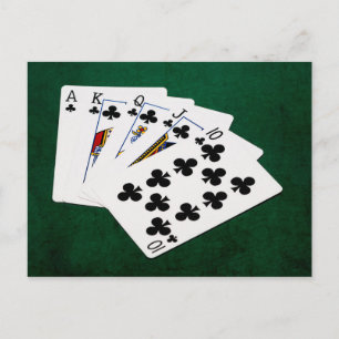 Postal Manos de Póquer - Flush Real - Juego de Clubs