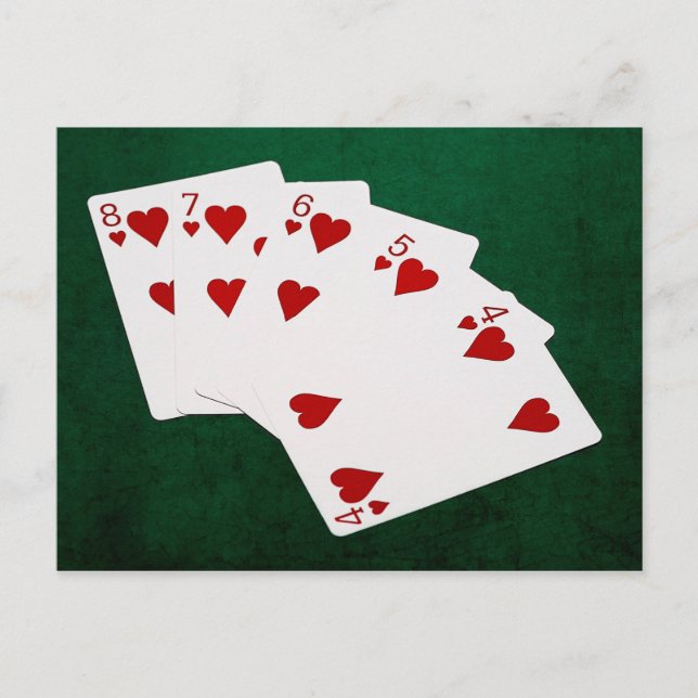 Postal Manos de póquer - Flush recto - Corazón adecuado (Anverso)