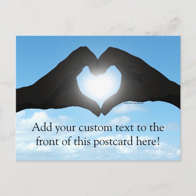 Postal Manos en forma de corazón Silueta en cielo azul (Anverso)