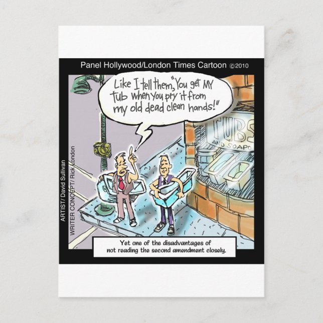 Postal Manos limpias frías con armas y regalos divertidos (Anverso)