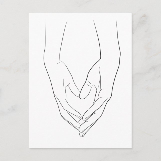 Postal Manos Manos Corazón Línea mínima Arte Cuto Simple  (Anverso)